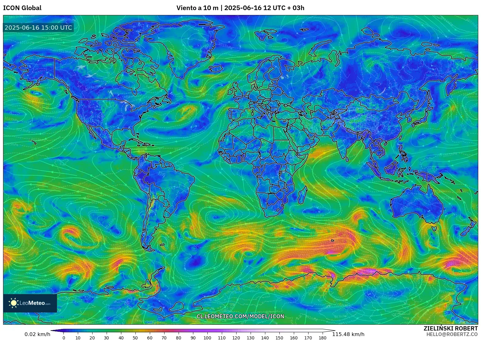ICON model - Mundo, Viento a 10 m ICON model - Mundo, Viento a 10 m