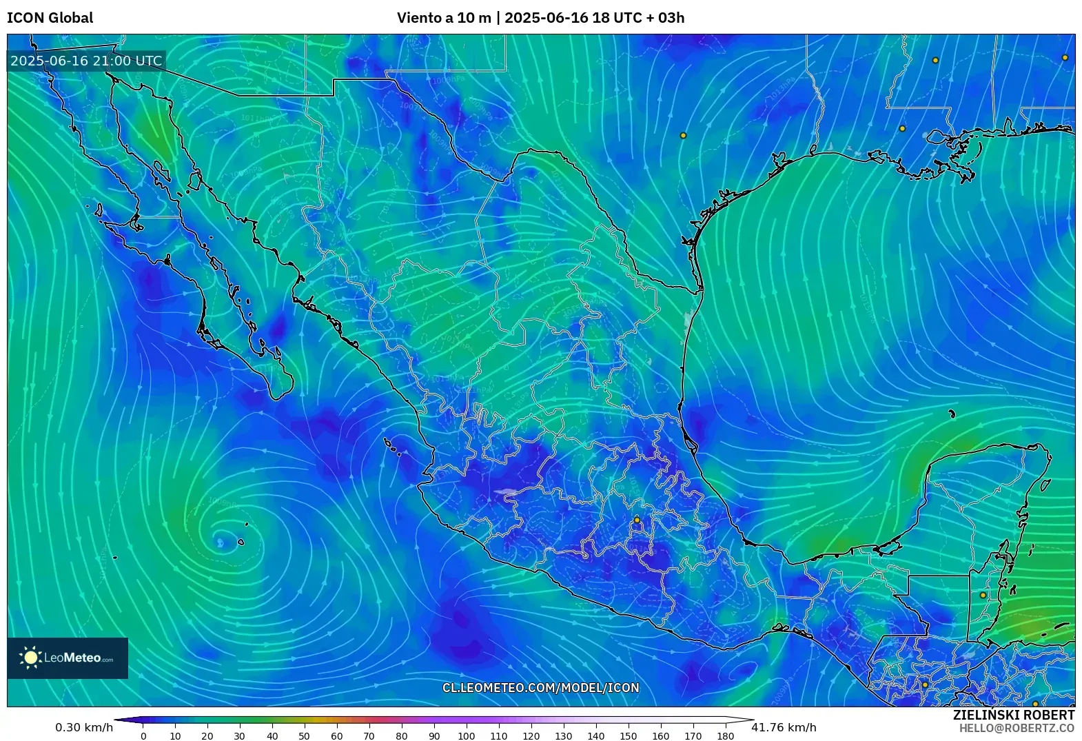 ICON model - México, Viento a 10 m ICON model - México, Viento a 10 m