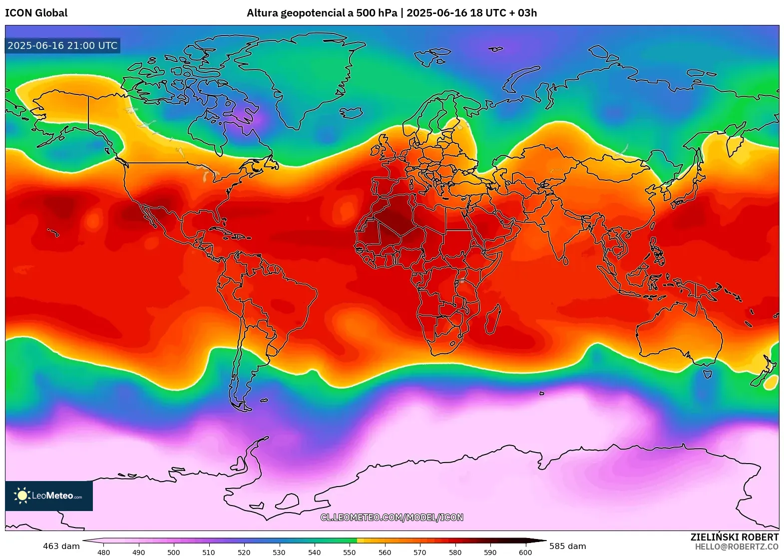 ICON model - Mundo, Altura geopotencial a 500 hPa ICON model - Mundo, Altura geopotencial a 500 hPa