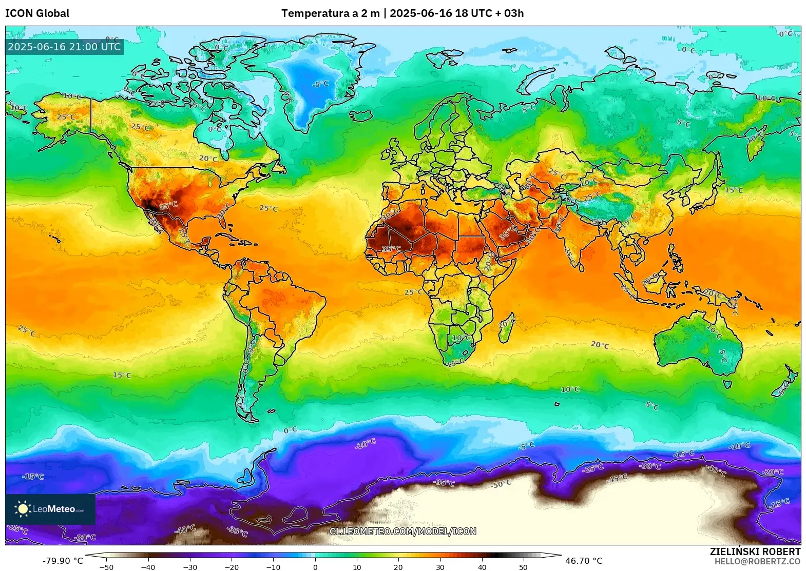 ICON model - Mundo, Temperatura a 2 m ICON model - Mundo, Temperatura a 2 m