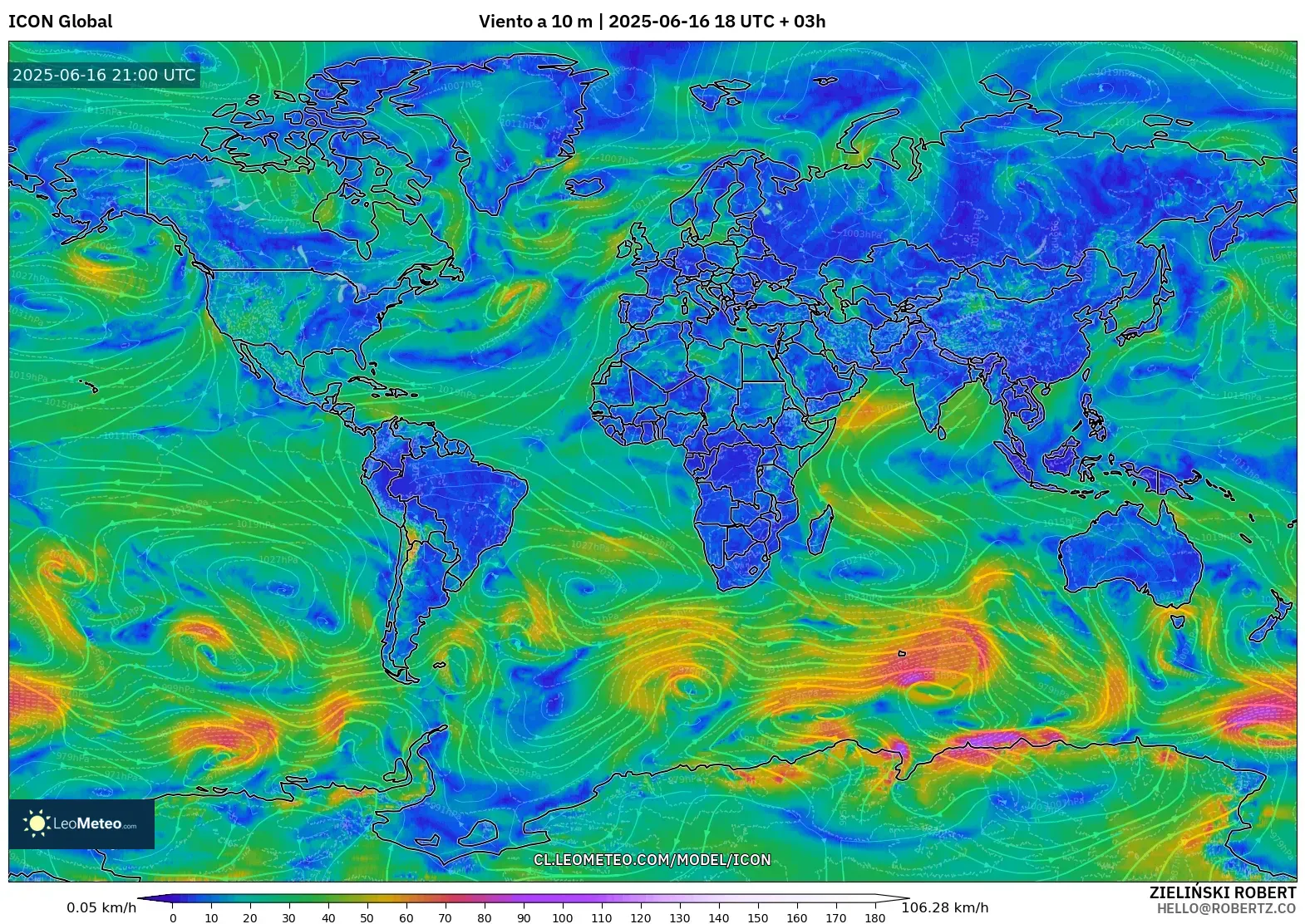ICON model - Mundo, Viento a 10 m ICON model - Mundo, Viento a 10 m