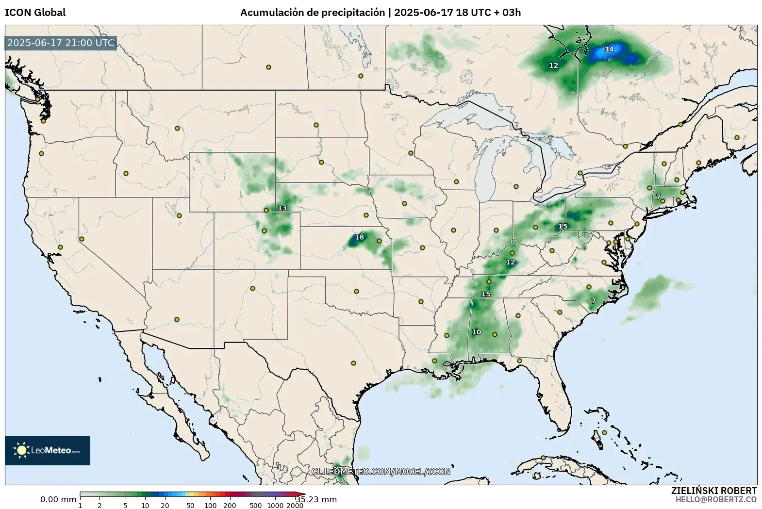 ICON model - Estados Unidos, Acumulación de precipitación ICON model - Estados Unidos, Acumulación de precipitación