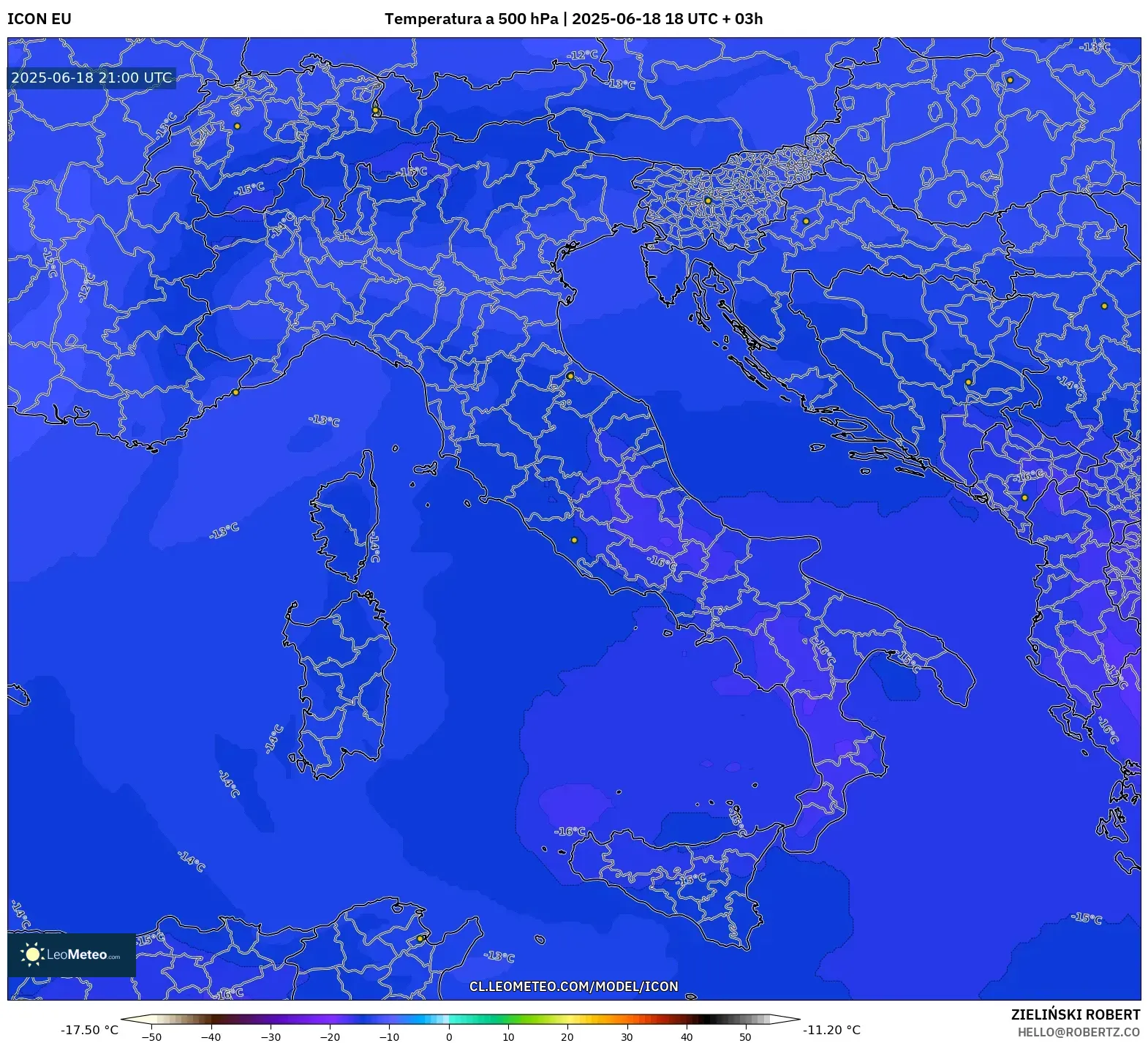 ICON model - Italia, Temperatura a 500 hPa ICON model - Italia, Temperatura a 500 hPa