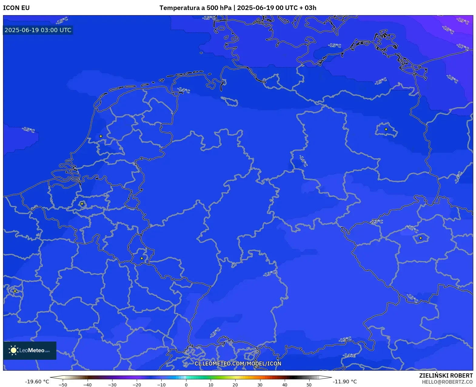 ICON model - Alemania, Temperatura a 500 hPa ICON model - Alemania, Temperatura a 500 hPa