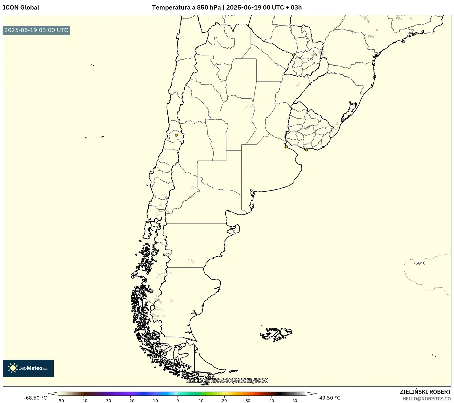 ICON model - Argentina, Temperatura a 850 hPa ICON model - Argentina, Temperatura a 850 hPa