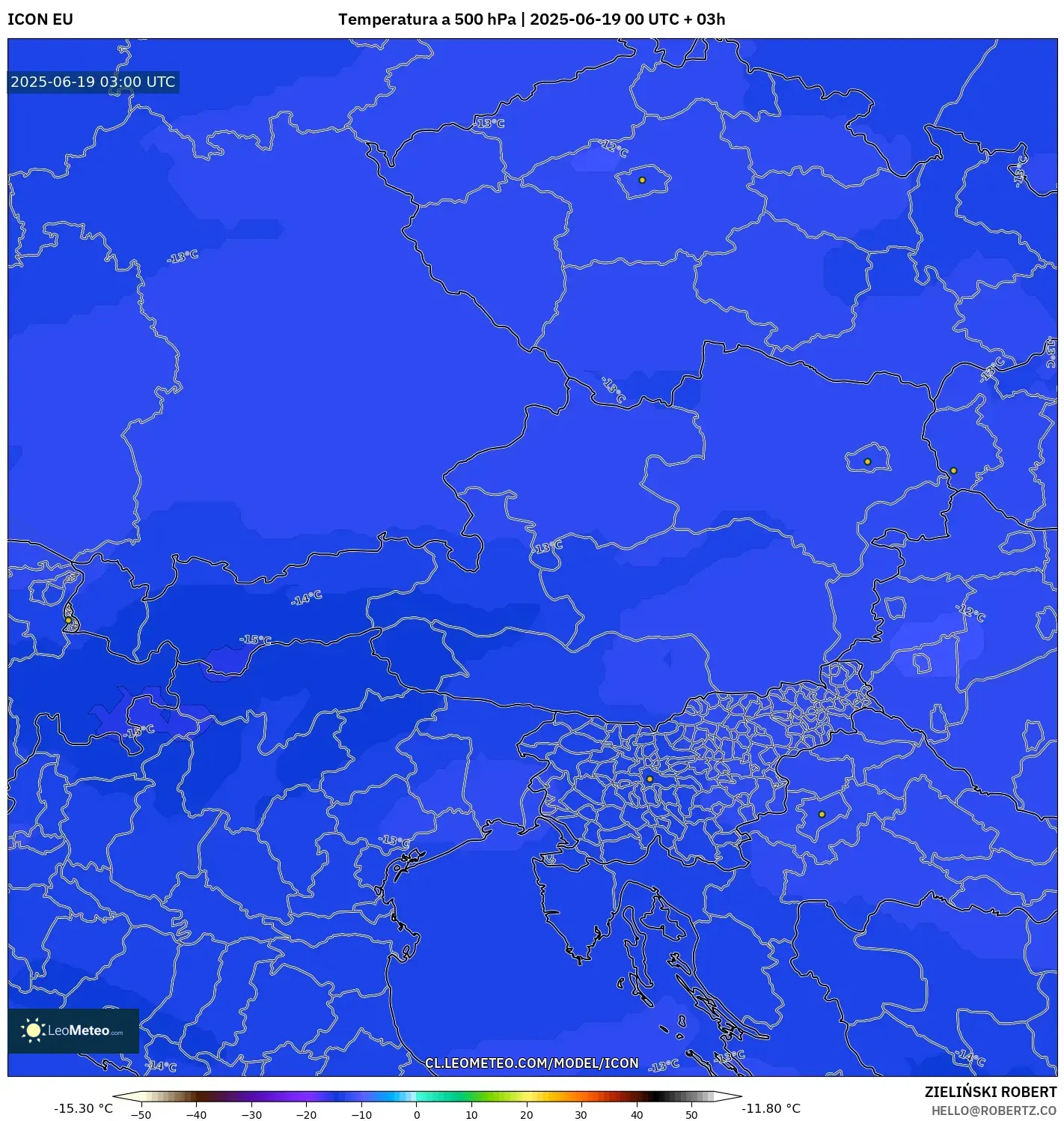 ICON model - Austria, Temperatura a 500 hPa ICON model - Austria, Temperatura a 500 hPa