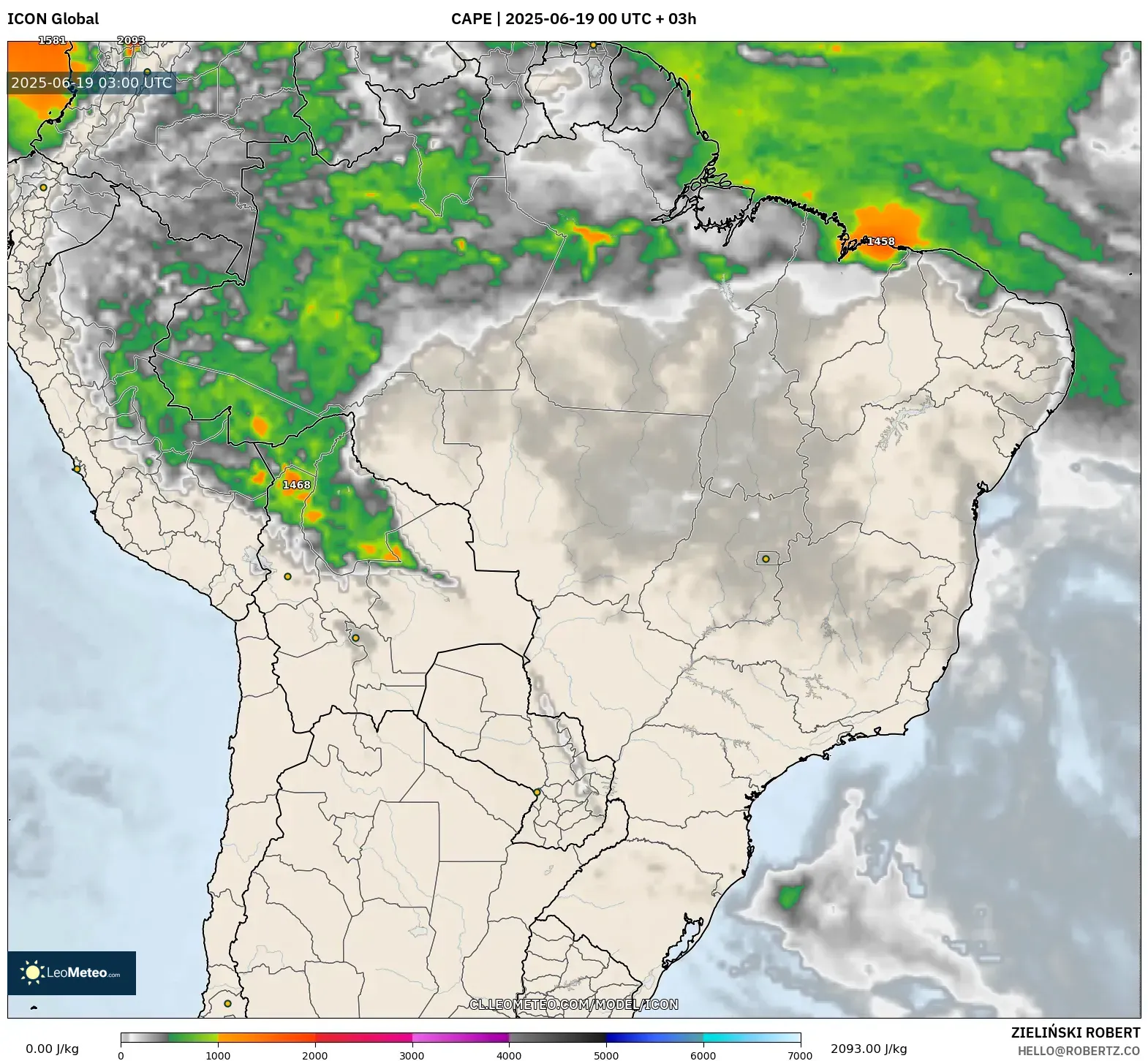 ICON model - Brasil, CAPE ICON model - Brasil, CAPE