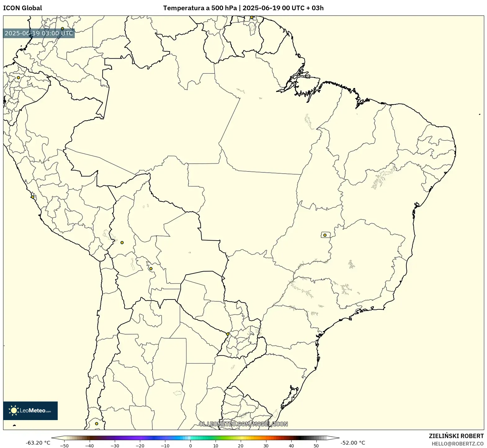 ICON model - Brasil, Temperatura a 500 hPa ICON model - Brasil, Temperatura a 500 hPa