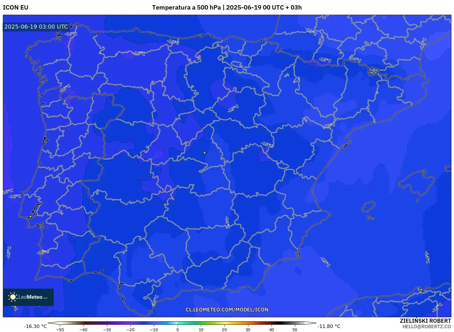 ICON model - España, Temperatura a 500 hPa ICON model - España, Temperatura a 500 hPa