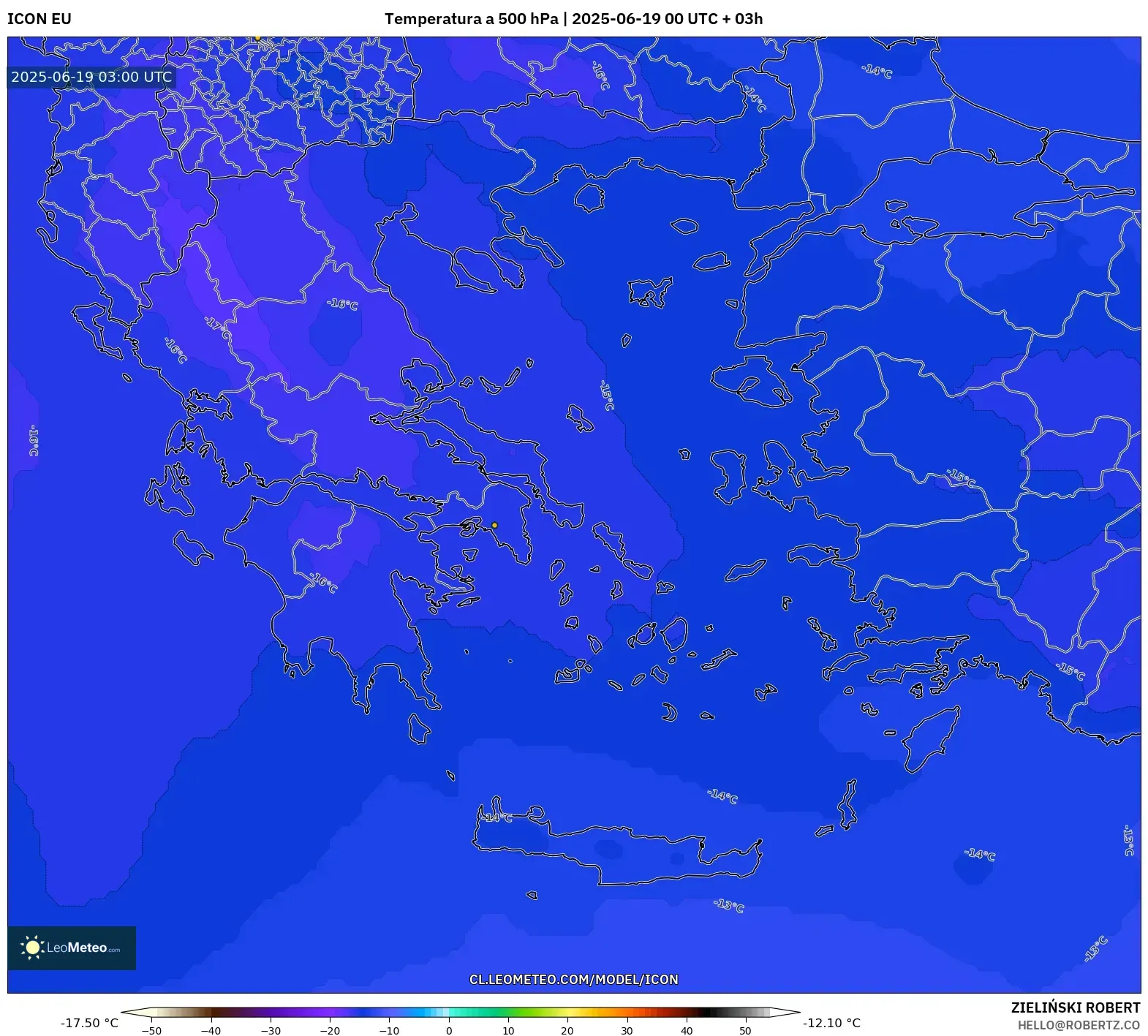 ICON model - Grecia, Temperatura a 500 hPa ICON model - Grecia, Temperatura a 500 hPa