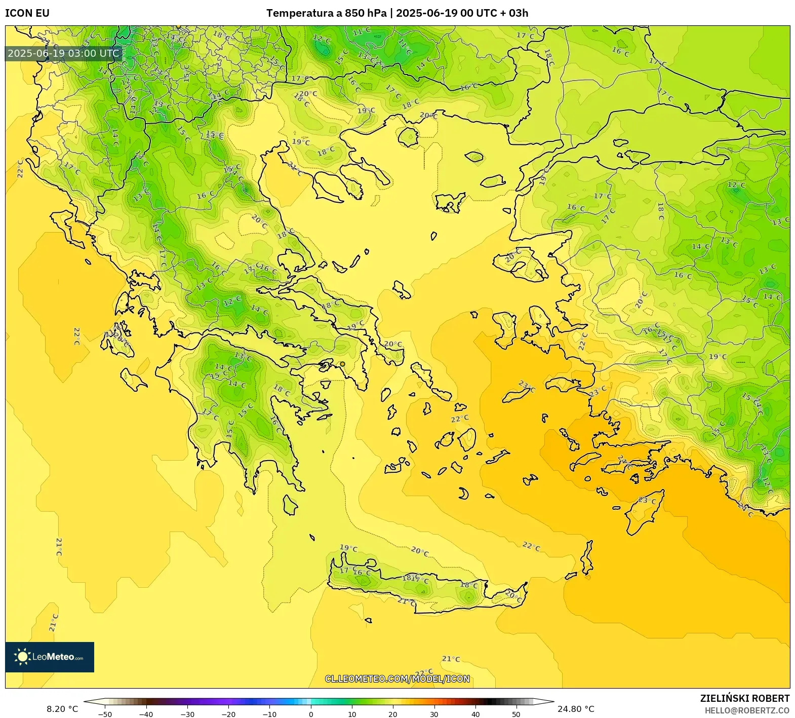 ICON model - Grecia, Temperatura a 850 hPa ICON model - Grecia, Temperatura a 850 hPa