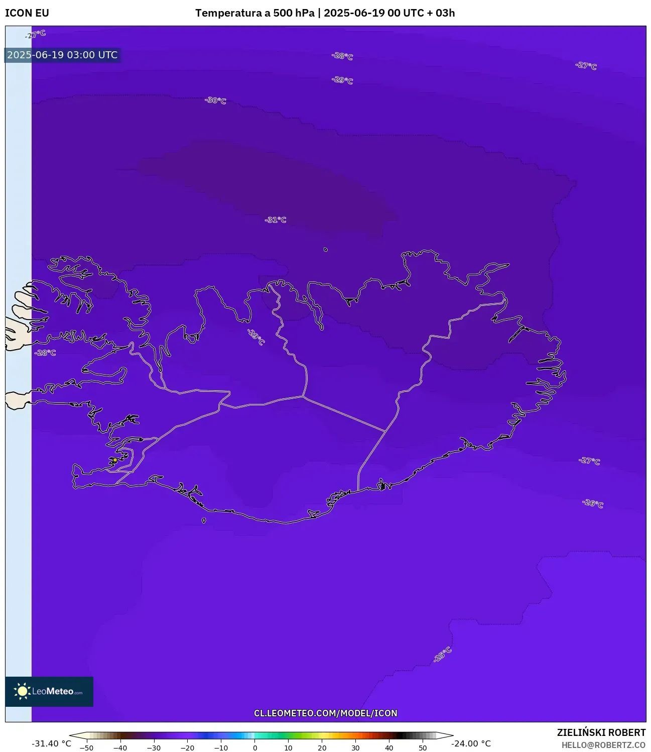 ICON model - Islandia, Temperatura a 500 hPa ICON model - Islandia, Temperatura a 500 hPa