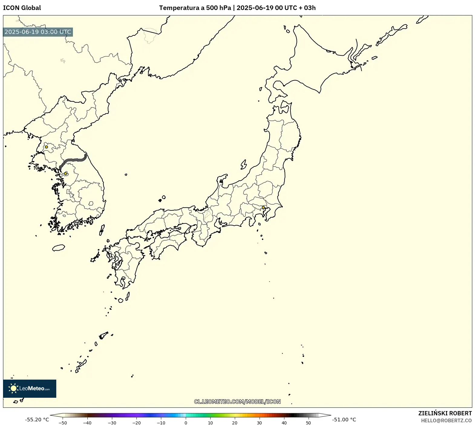 ICON model - Japón, Temperatura a 500 hPa ICON model - Japón, Temperatura a 500 hPa