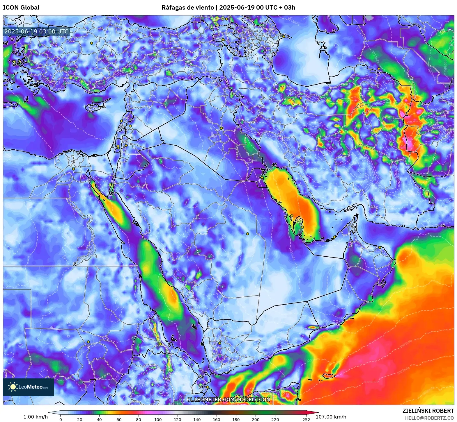ICON model - Oriente Medio, Ráfagas de viento ICON model - Oriente Medio, Ráfagas de viento