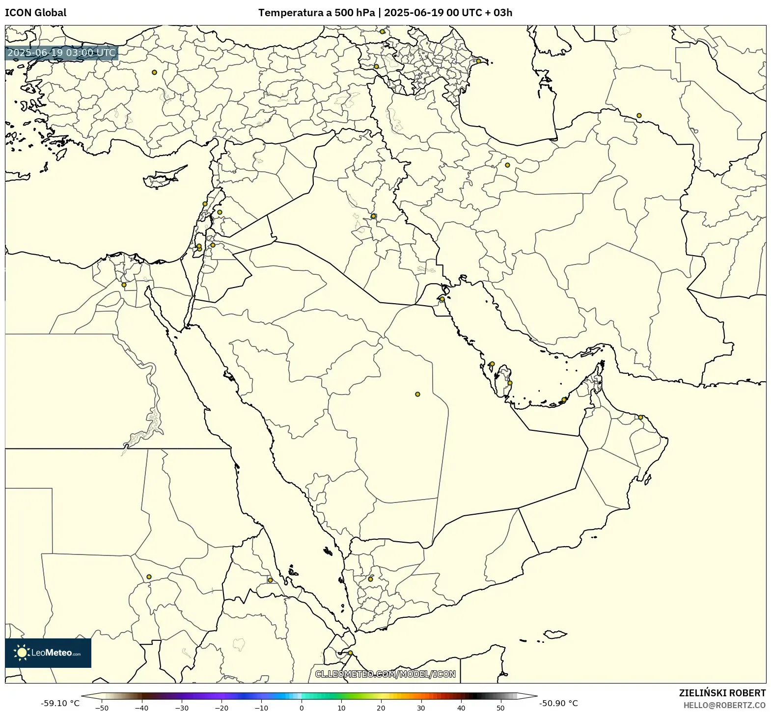 ICON model - Oriente Medio, Temperatura a 500 hPa ICON model - Oriente Medio, Temperatura a 500 hPa