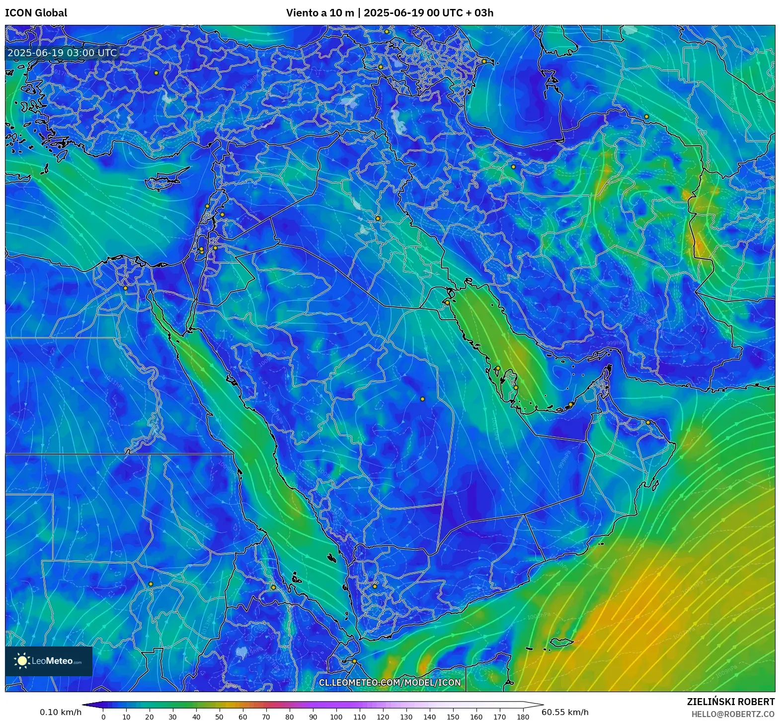 ICON model - Oriente Medio, Viento a 10 m ICON model - Oriente Medio, Viento a 10 m