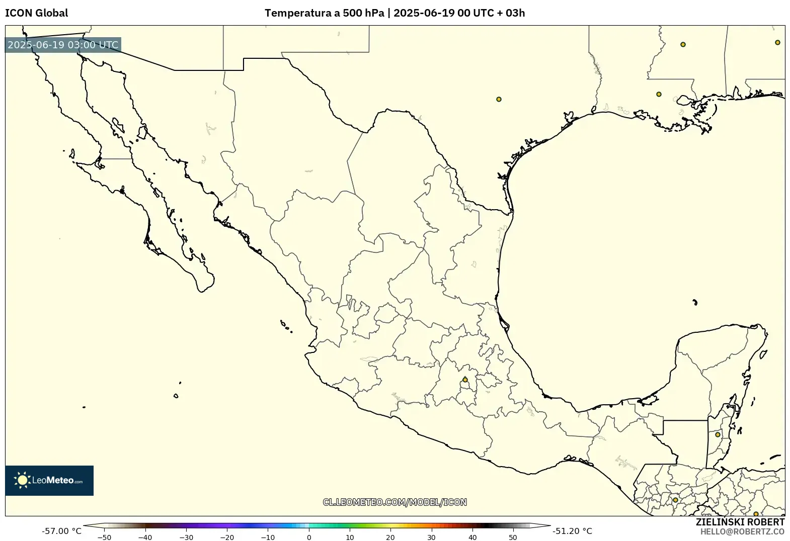ICON model - México, Temperatura a 500 hPa ICON model - México, Temperatura a 500 hPa