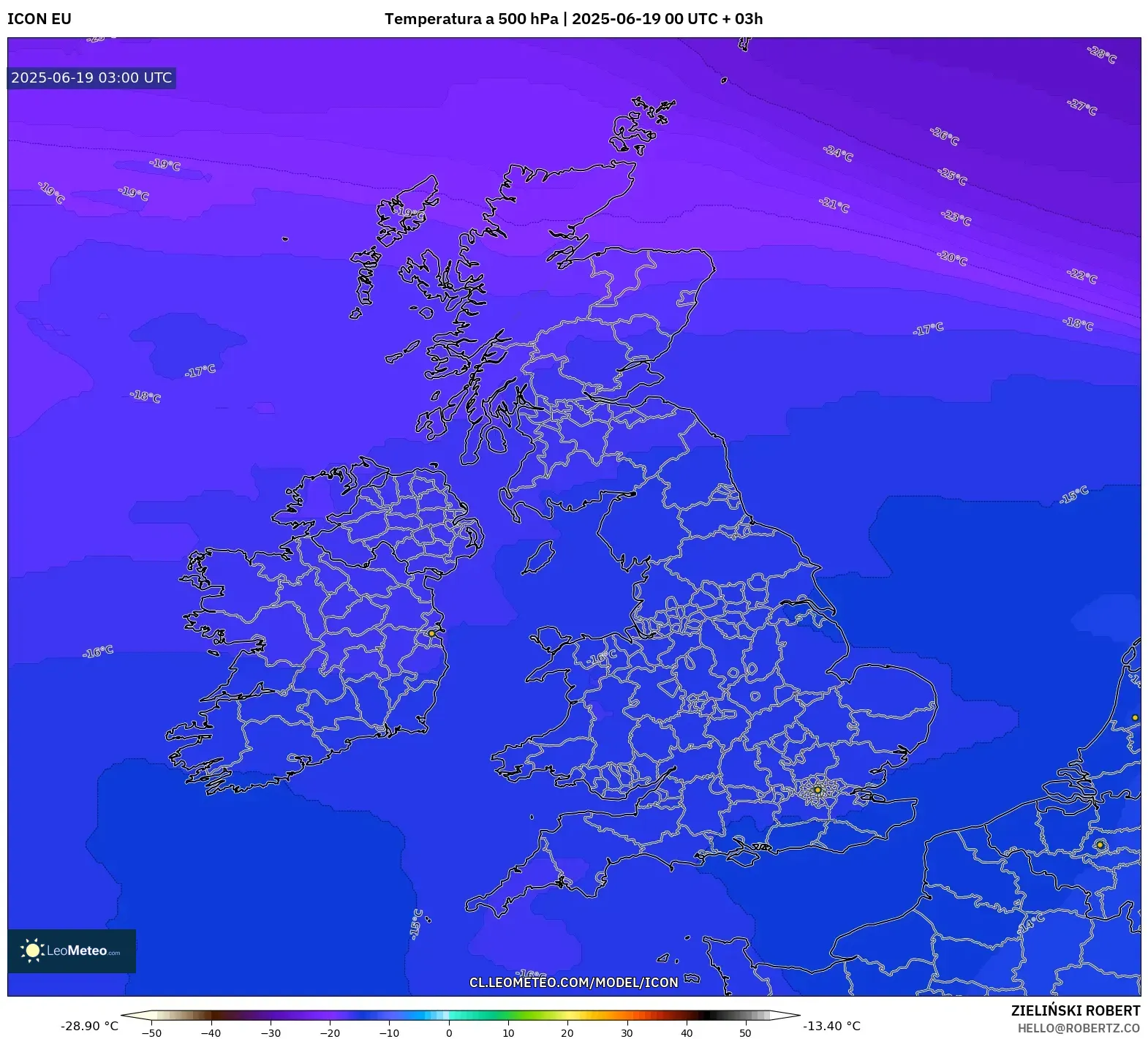 ICON model - Reino Unido, Temperatura a 500 hPa ICON model - Reino Unido, Temperatura a 500 hPa