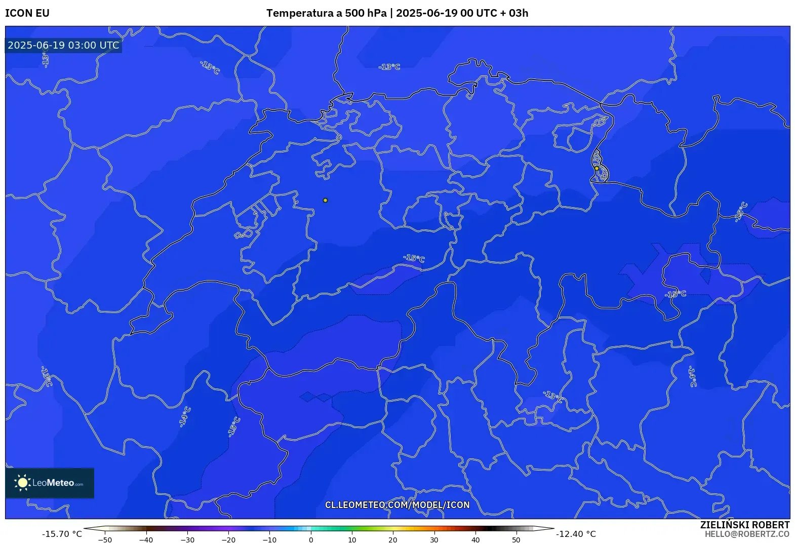 ICON model - Suiza, Temperatura a 500 hPa ICON model - Suiza, Temperatura a 500 hPa