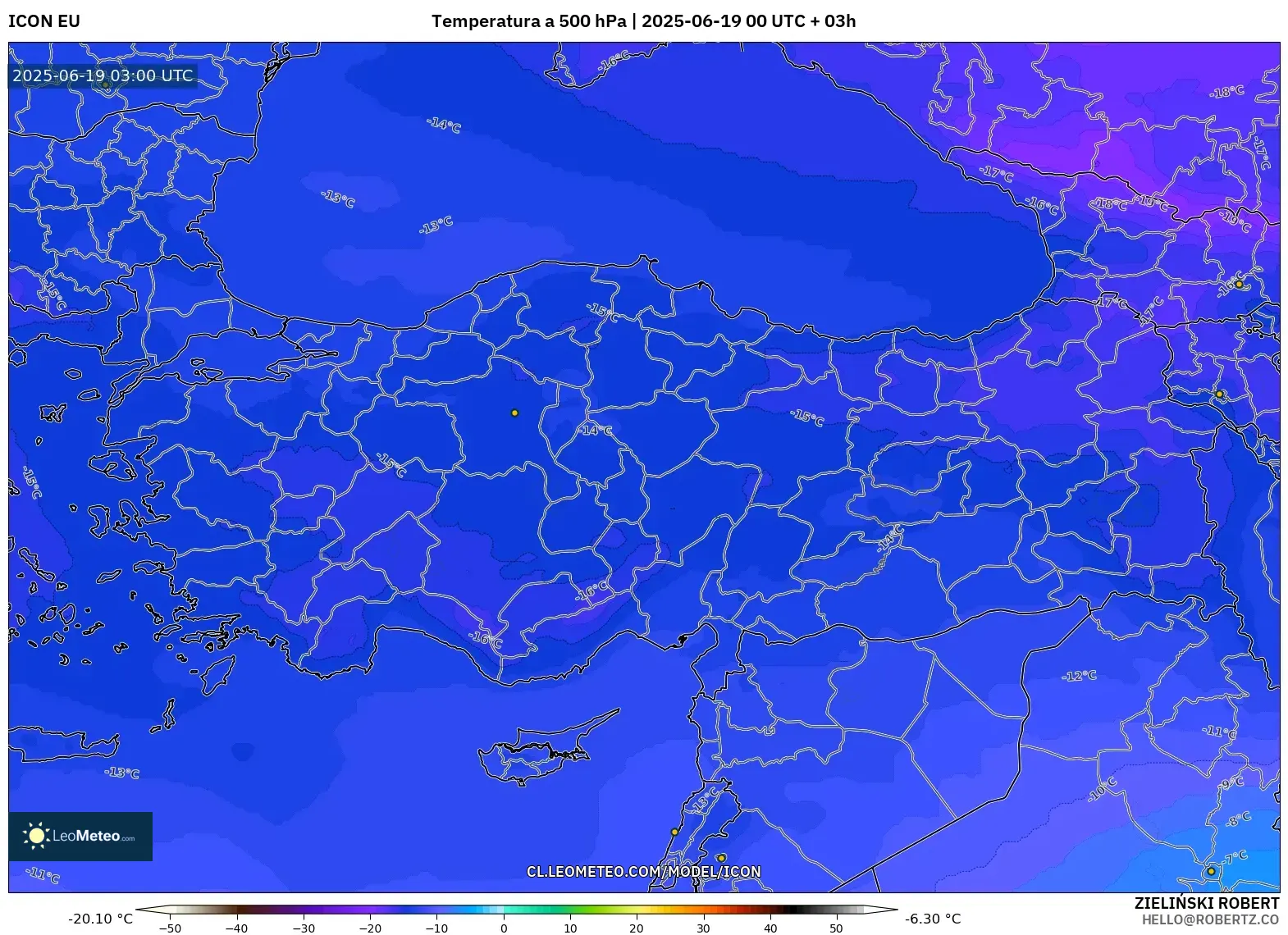 ICON model - Turquía, Temperatura a 500 hPa ICON model - Turquía, Temperatura a 500 hPa