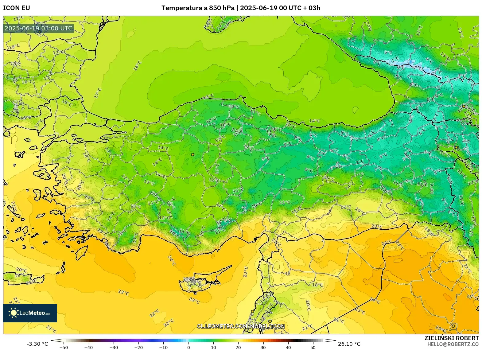 ICON model - Turquía, Temperatura a 850 hPa ICON model - Turquía, Temperatura a 850 hPa
