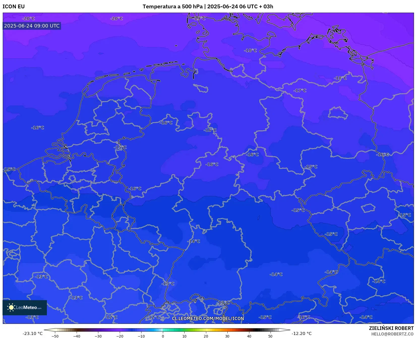 ICON model - Alemania, Temperatura a 500 hPa ICON model - Alemania, Temperatura a 500 hPa
