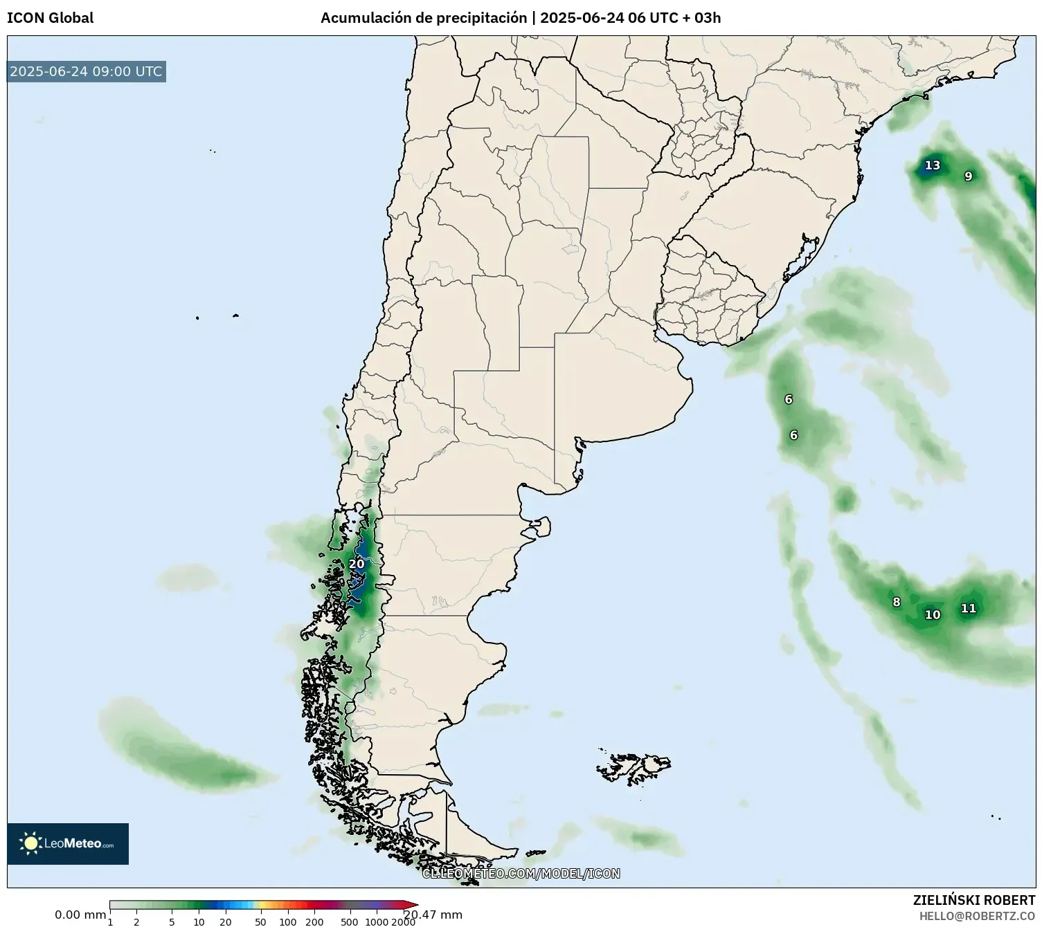 ICON model - Argentina, Acumulación de precipitación ICON model - Argentina, Acumulación de precipitación