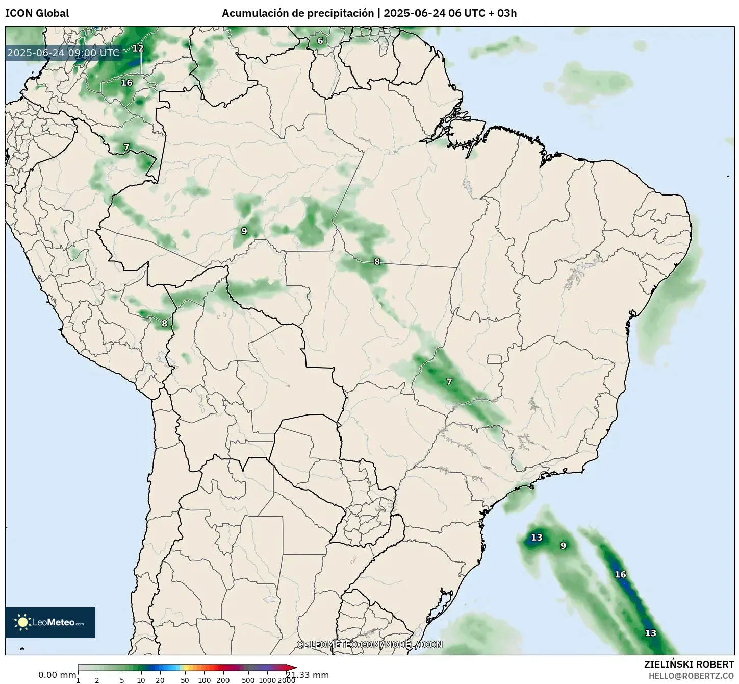 ICON model - Brasil, Acumulación de precipitación ICON model - Brasil, Acumulación de precipitación