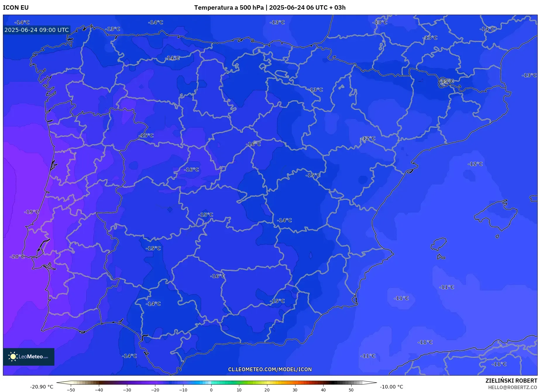 ICON model - España, Temperatura a 500 hPa ICON model - España, Temperatura a 500 hPa
