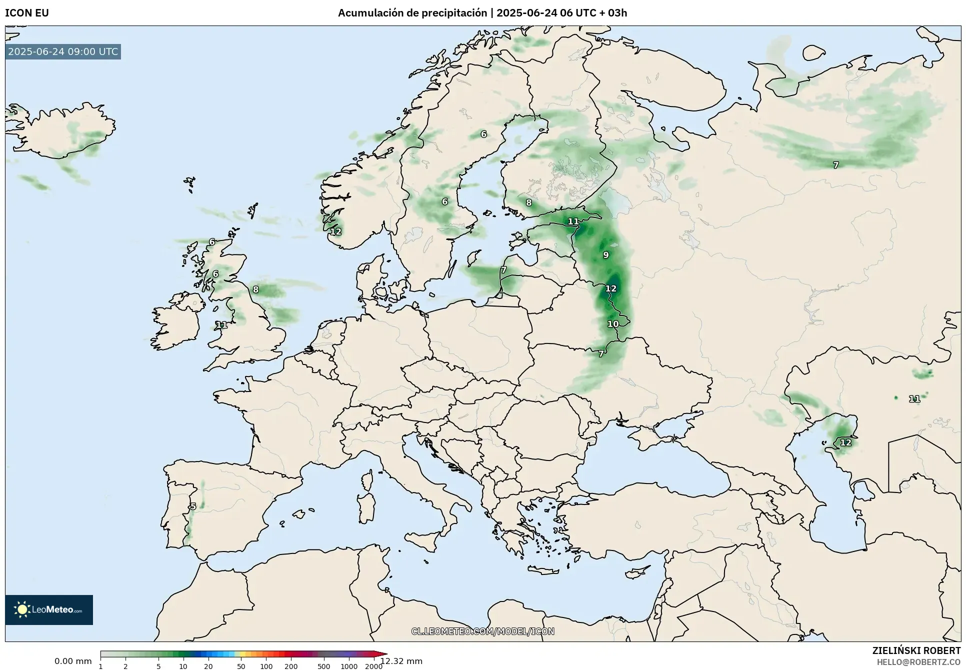 ICON model - Europa, Acumulación de precipitación ICON model - Europa, Acumulación de precipitación