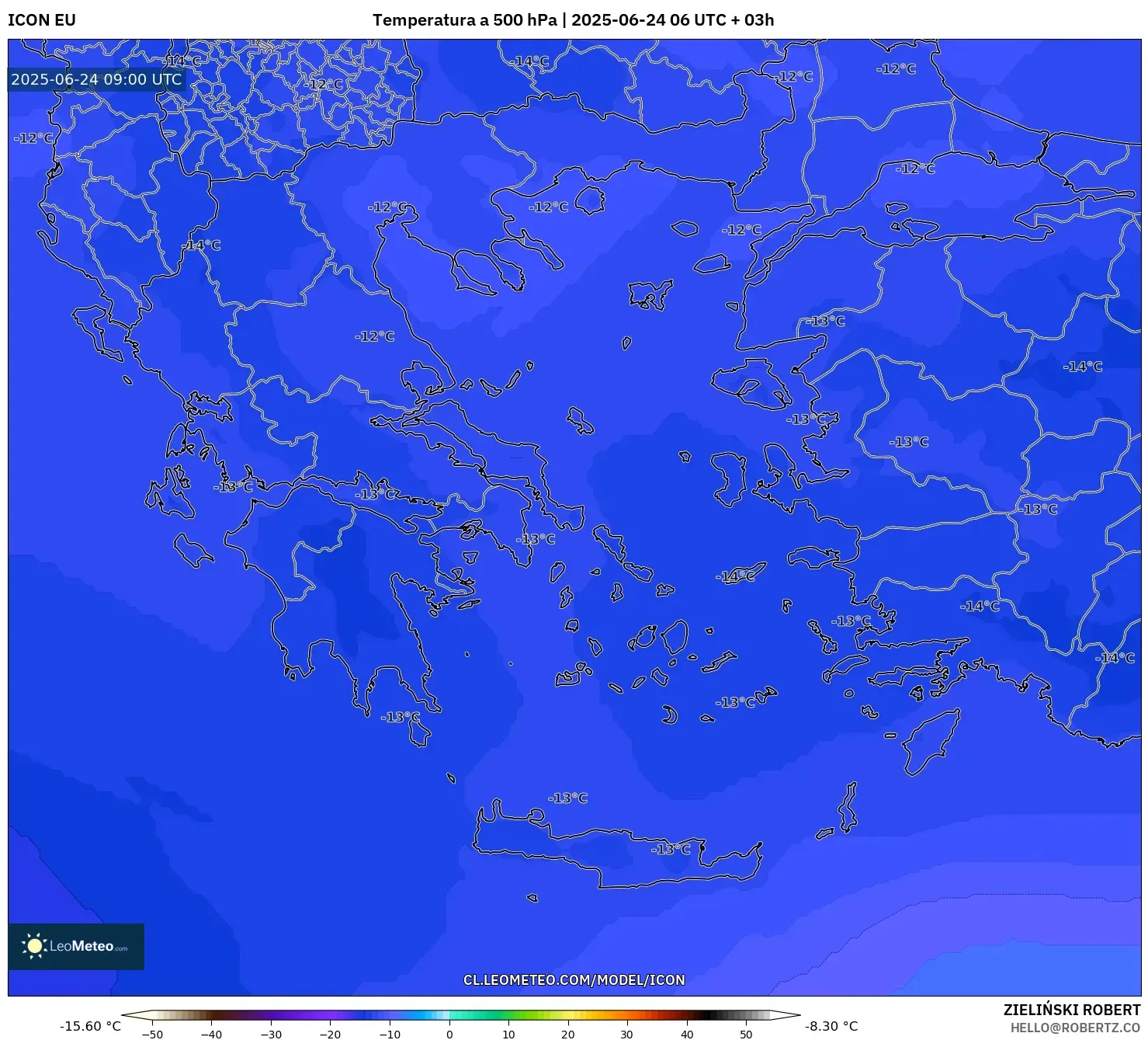 ICON model - Grecia, Temperatura a 500 hPa ICON model - Grecia, Temperatura a 500 hPa