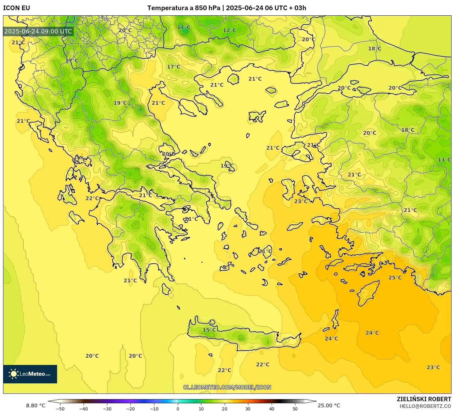 ICON model - Grecia, Temperatura a 850 hPa ICON model - Grecia, Temperatura a 850 hPa