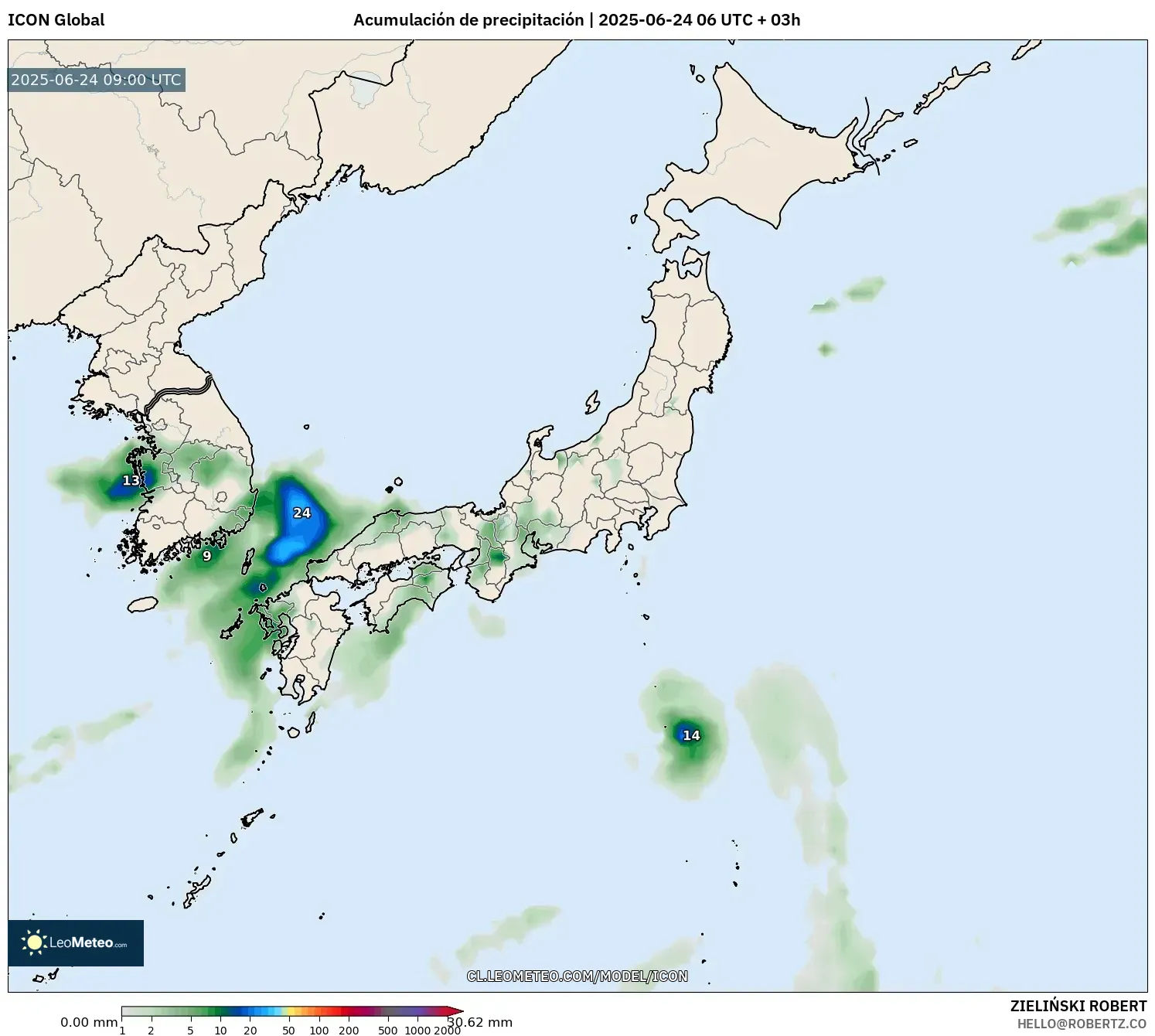 ICON model - Japón, Acumulación de precipitación ICON model - Japón, Acumulación de precipitación