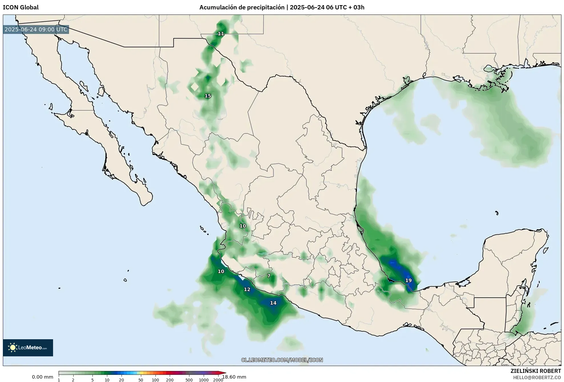 ICON model - México, Acumulación de precipitación ICON model - México, Acumulación de precipitación