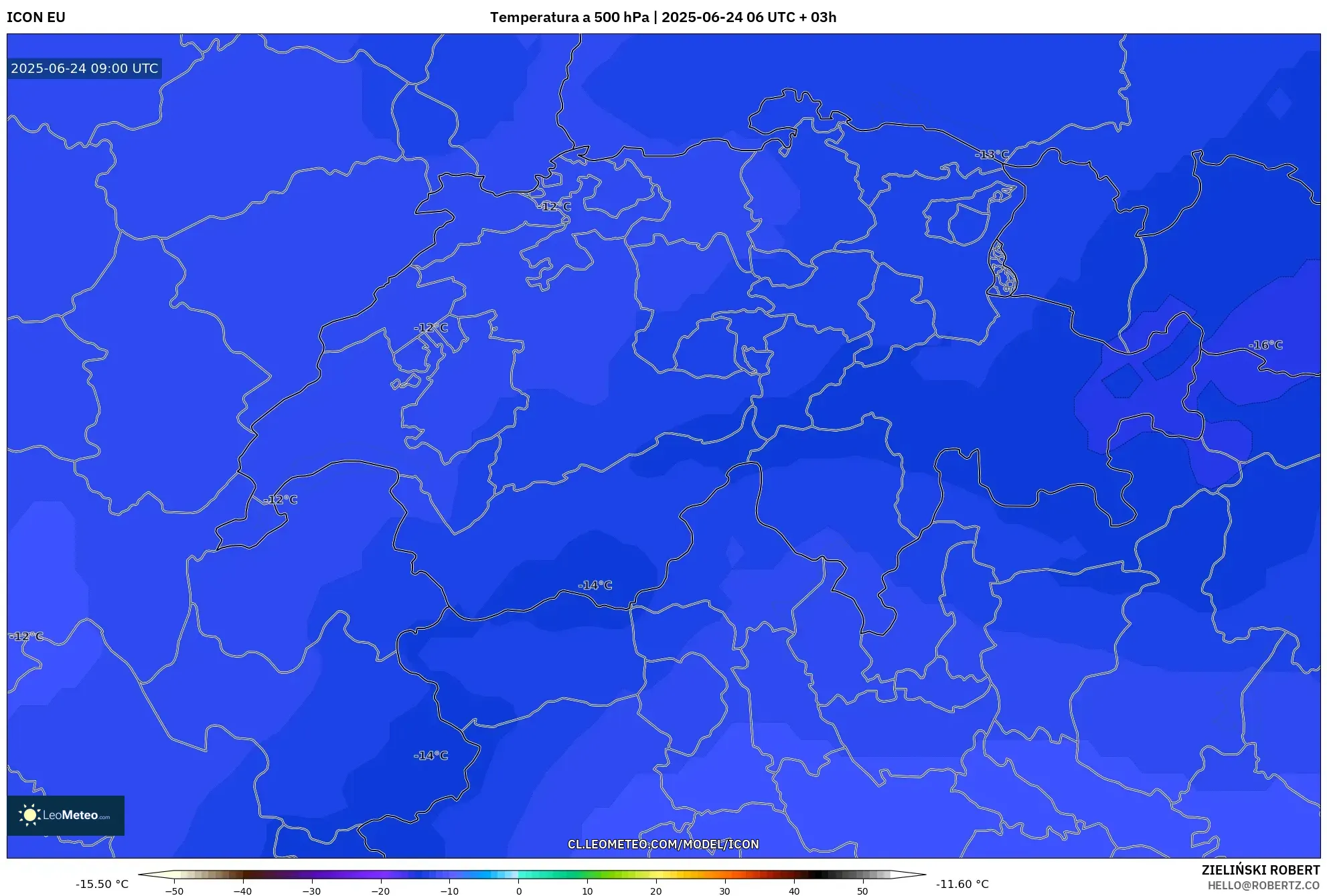 ICON model - Suiza, Temperatura a 500 hPa ICON model - Suiza, Temperatura a 500 hPa