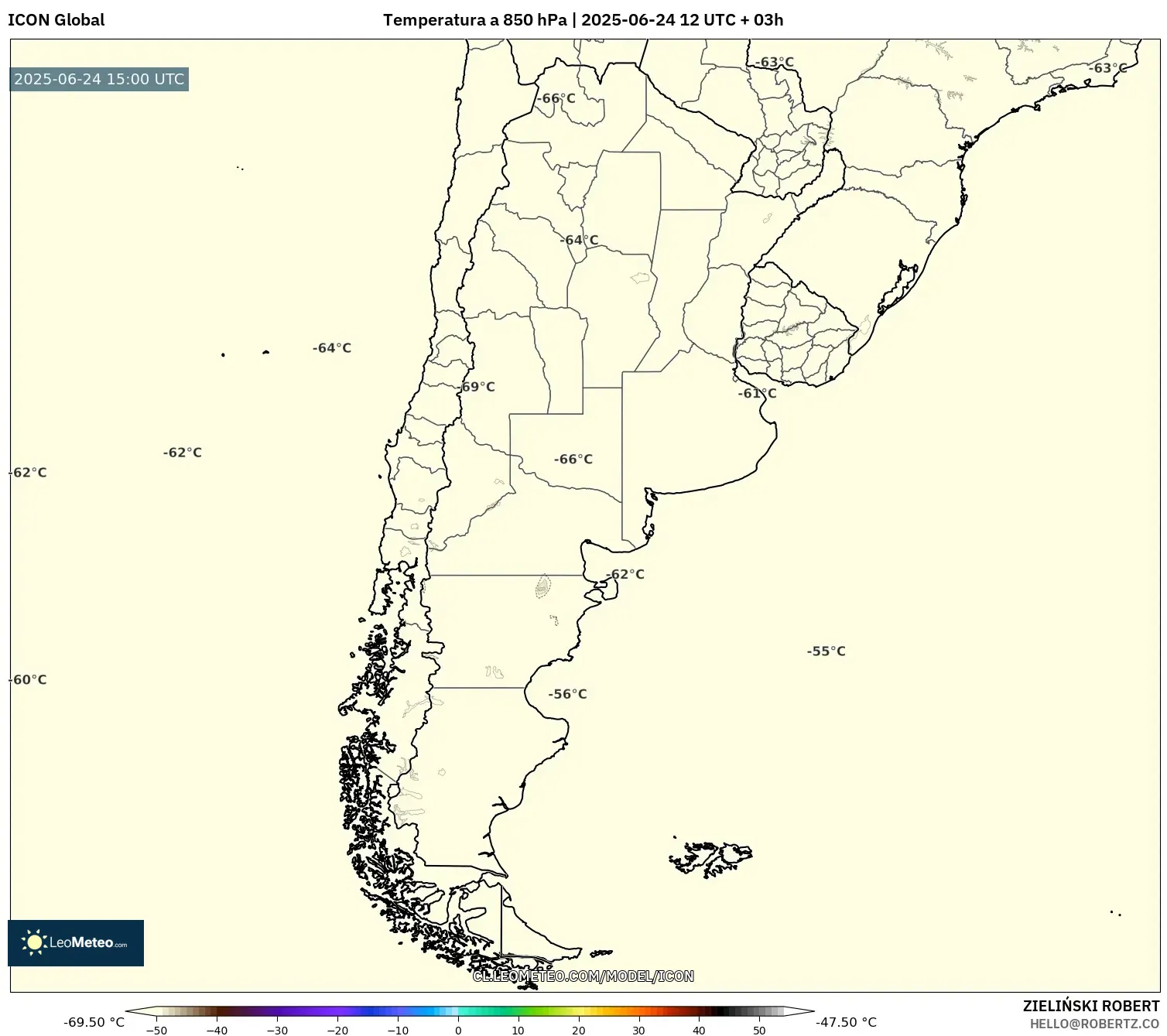 ICON model - Argentina, Temperatura a 850 hPa ICON model - Argentina, Temperatura a 850 hPa