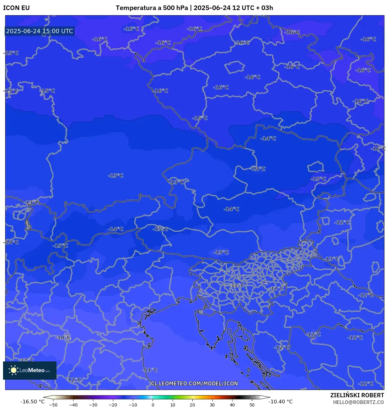 ICON model - Austria, Temperatura a 500 hPa ICON model - Austria, Temperatura a 500 hPa