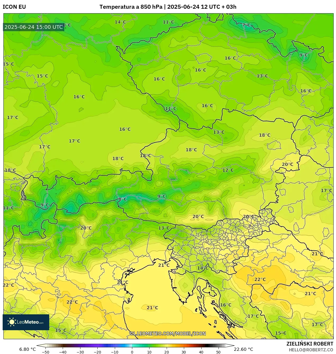 ICON model - Austria, Temperatura a 850 hPa ICON model - Austria, Temperatura a 850 hPa