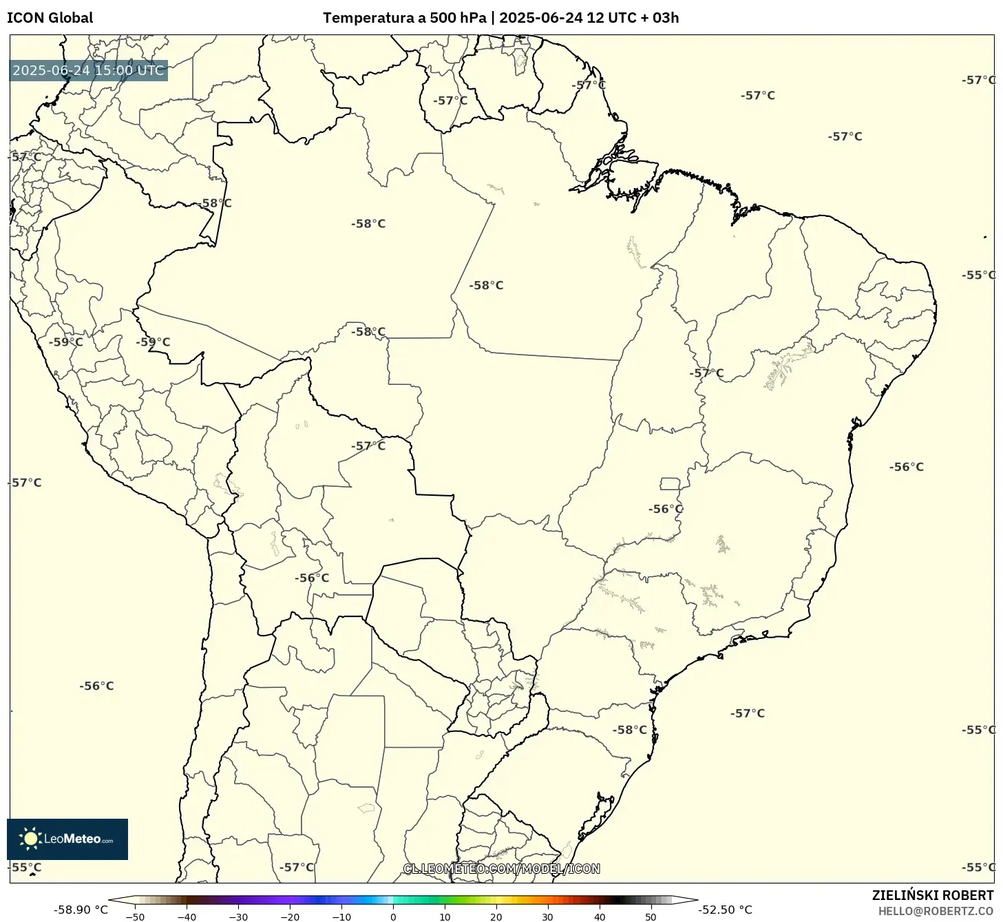 ICON model - Brasil, Temperatura a 500 hPa ICON model - Brasil, Temperatura a 500 hPa