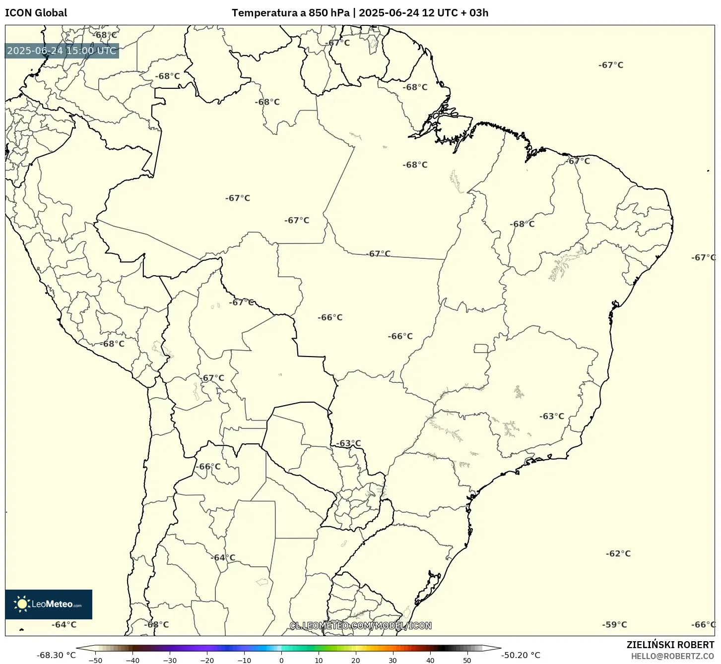 ICON model - Brasil, Temperatura a 850 hPa ICON model - Brasil, Temperatura a 850 hPa