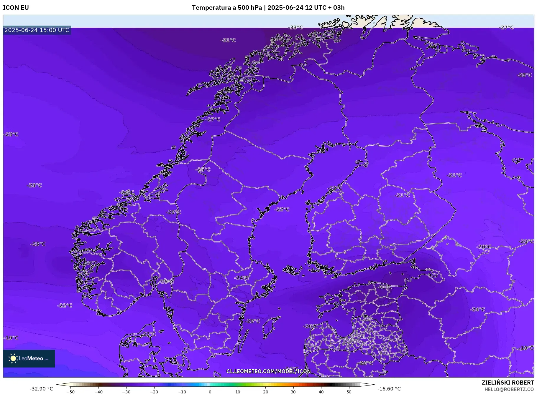 ICON model - Escandinavia, Temperatura a 500 hPa ICON model - Escandinavia, Temperatura a 500 hPa
