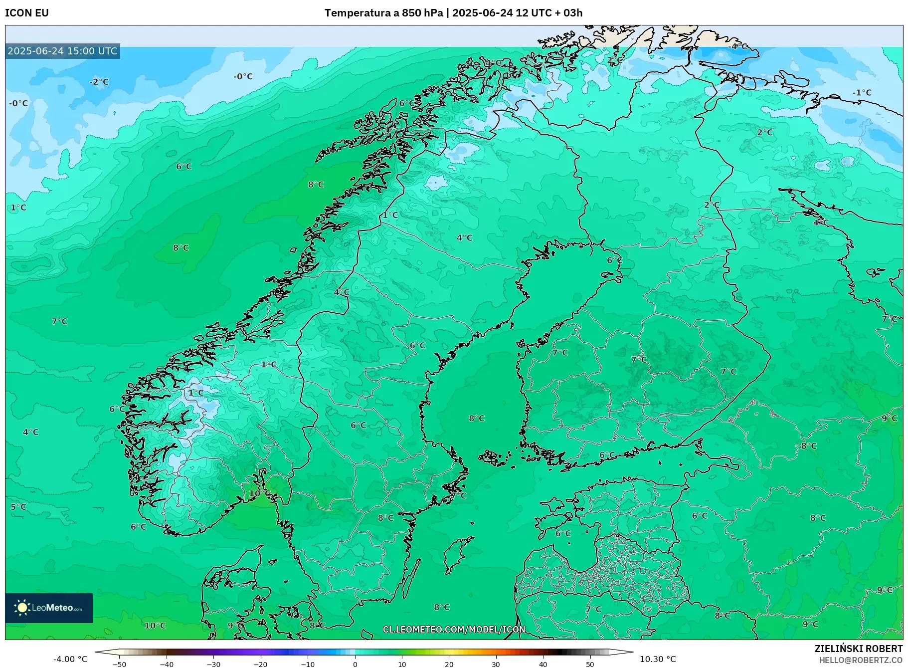ICON model - Escandinavia, Temperatura a 850 hPa ICON model - Escandinavia, Temperatura a 850 hPa