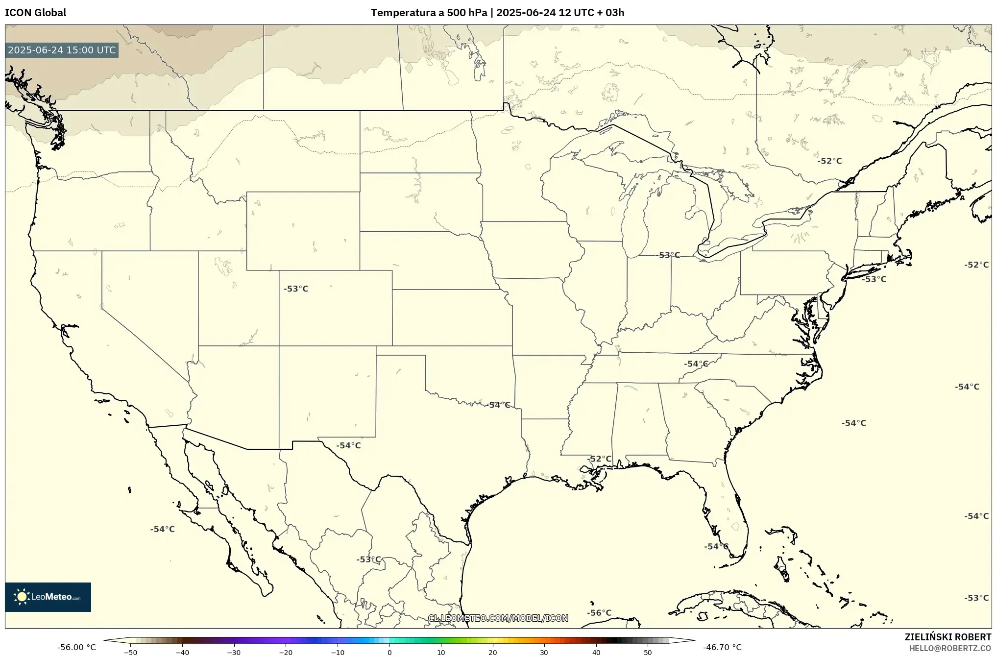 ICON model - Estados Unidos, Temperatura a 500 hPa ICON model - Estados Unidos, Temperatura a 500 hPa