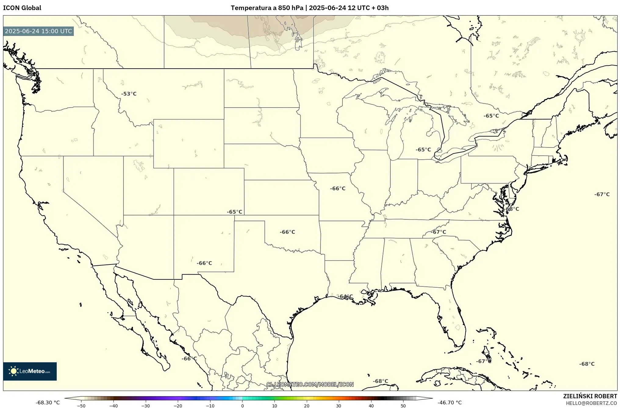 ICON model - Estados Unidos, Temperatura a 850 hPa ICON model - Estados Unidos, Temperatura a 850 hPa