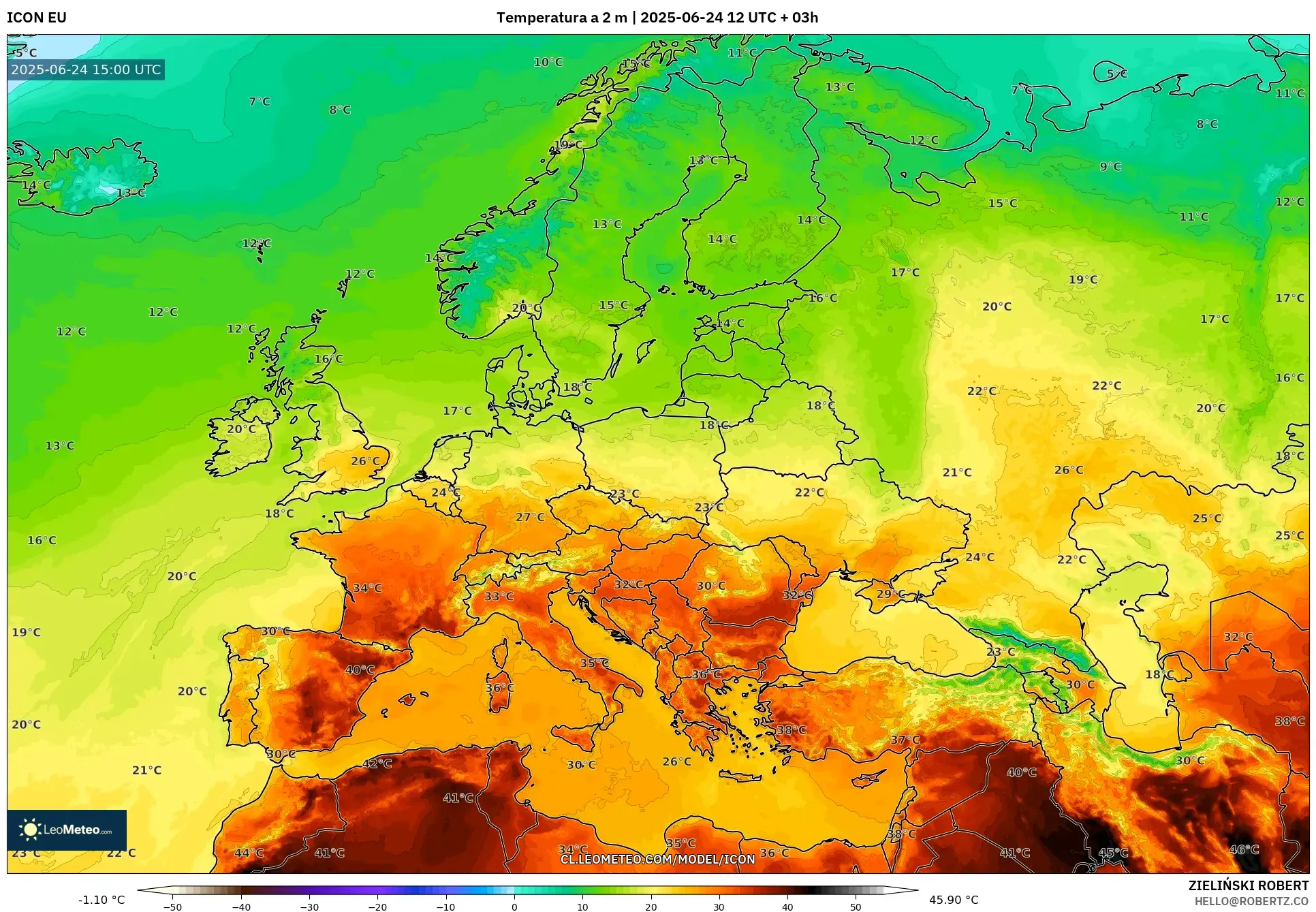 ICON model - Europa, Temperatura a 2 m ICON model - Europa, Temperatura a 2 m