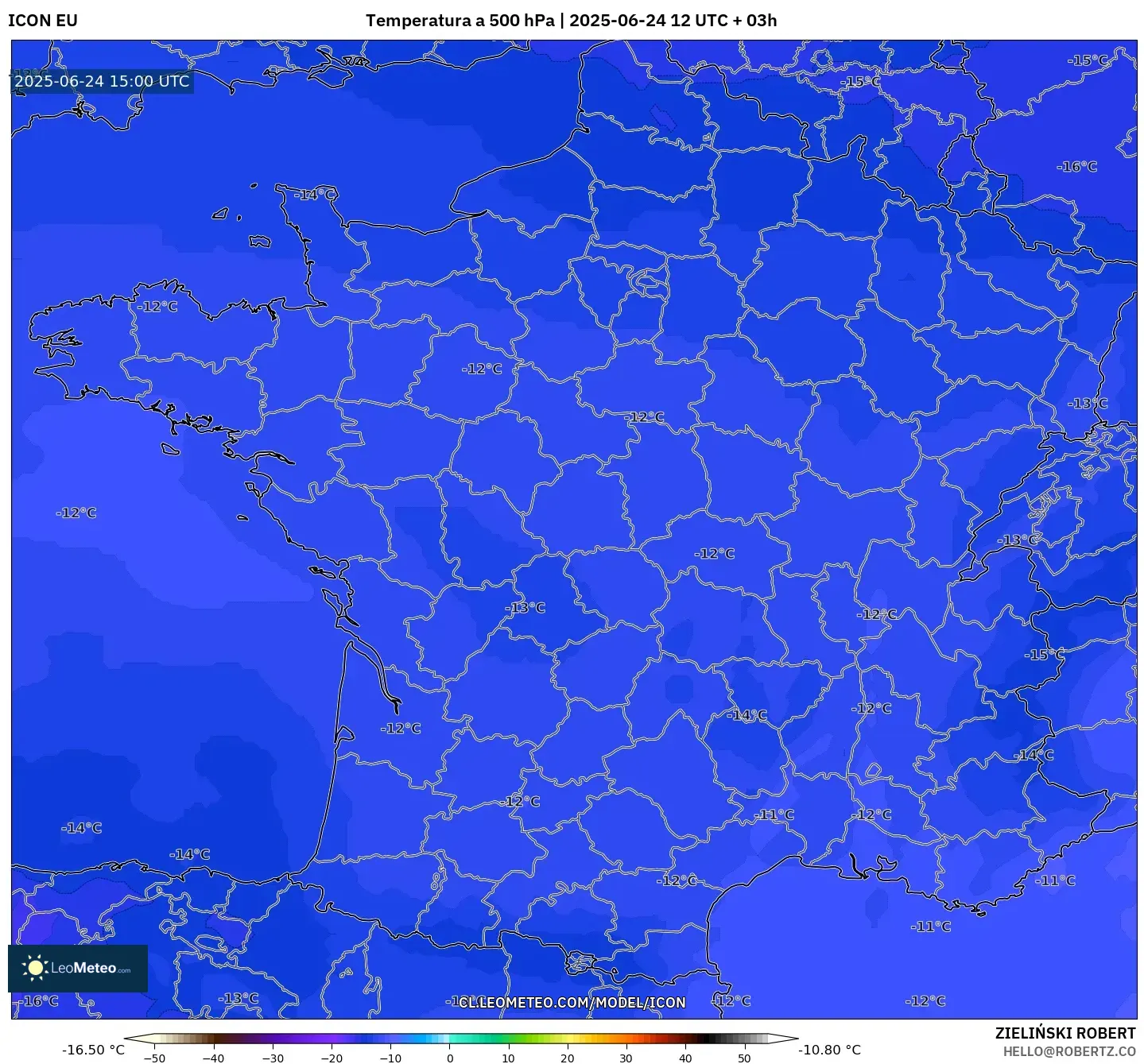 ICON model - Francia, Temperatura a 500 hPa ICON model - Francia, Temperatura a 500 hPa