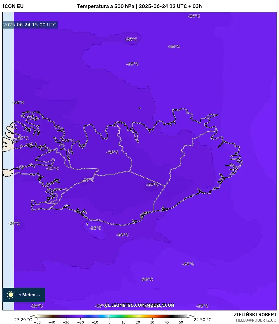 ICON model - Islandia, Temperatura a 500 hPa ICON model - Islandia, Temperatura a 500 hPa