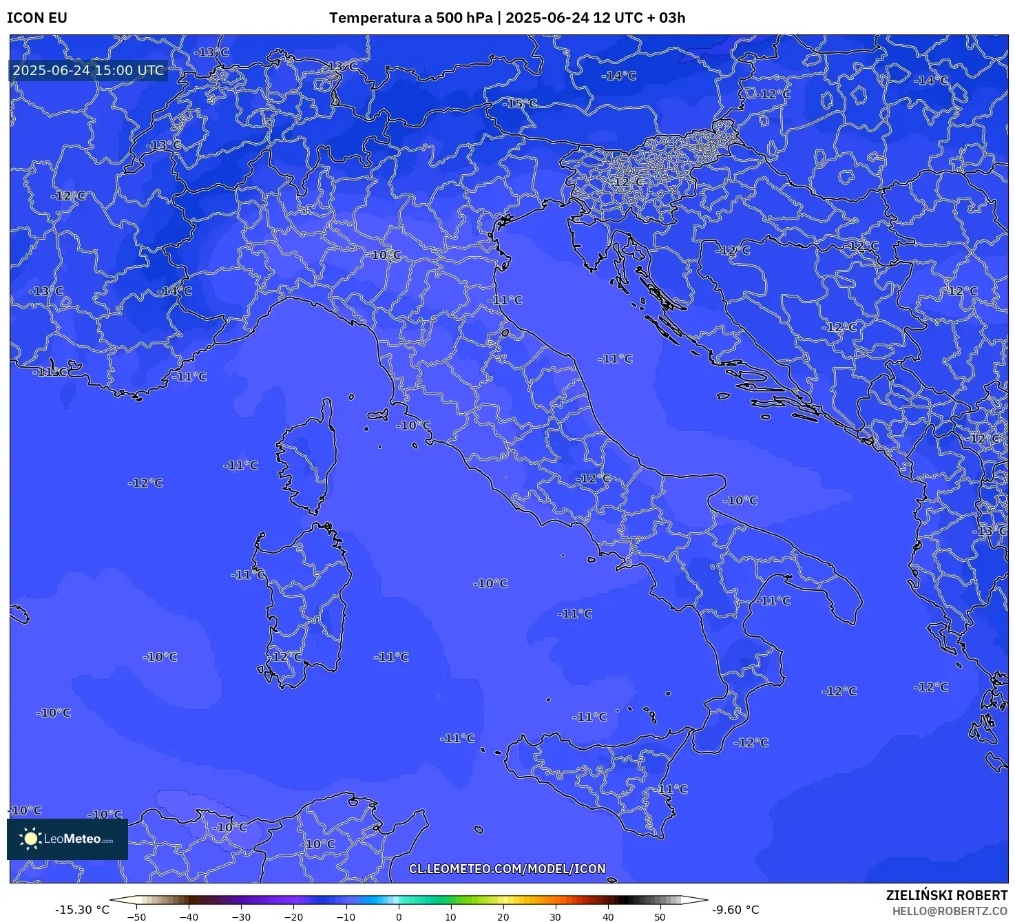 ICON model - Italia, Temperatura a 500 hPa ICON model - Italia, Temperatura a 500 hPa