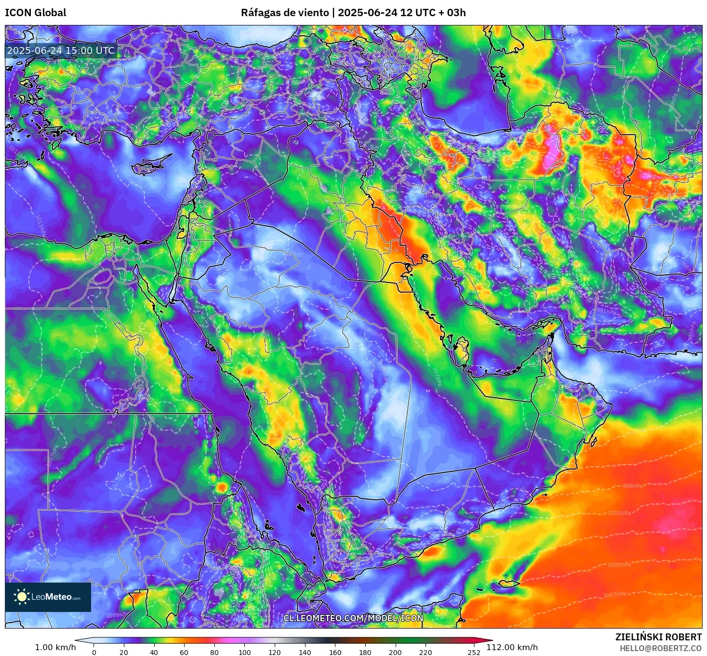 ICON model - Oriente Medio, Ráfagas de viento ICON model - Oriente Medio, Ráfagas de viento