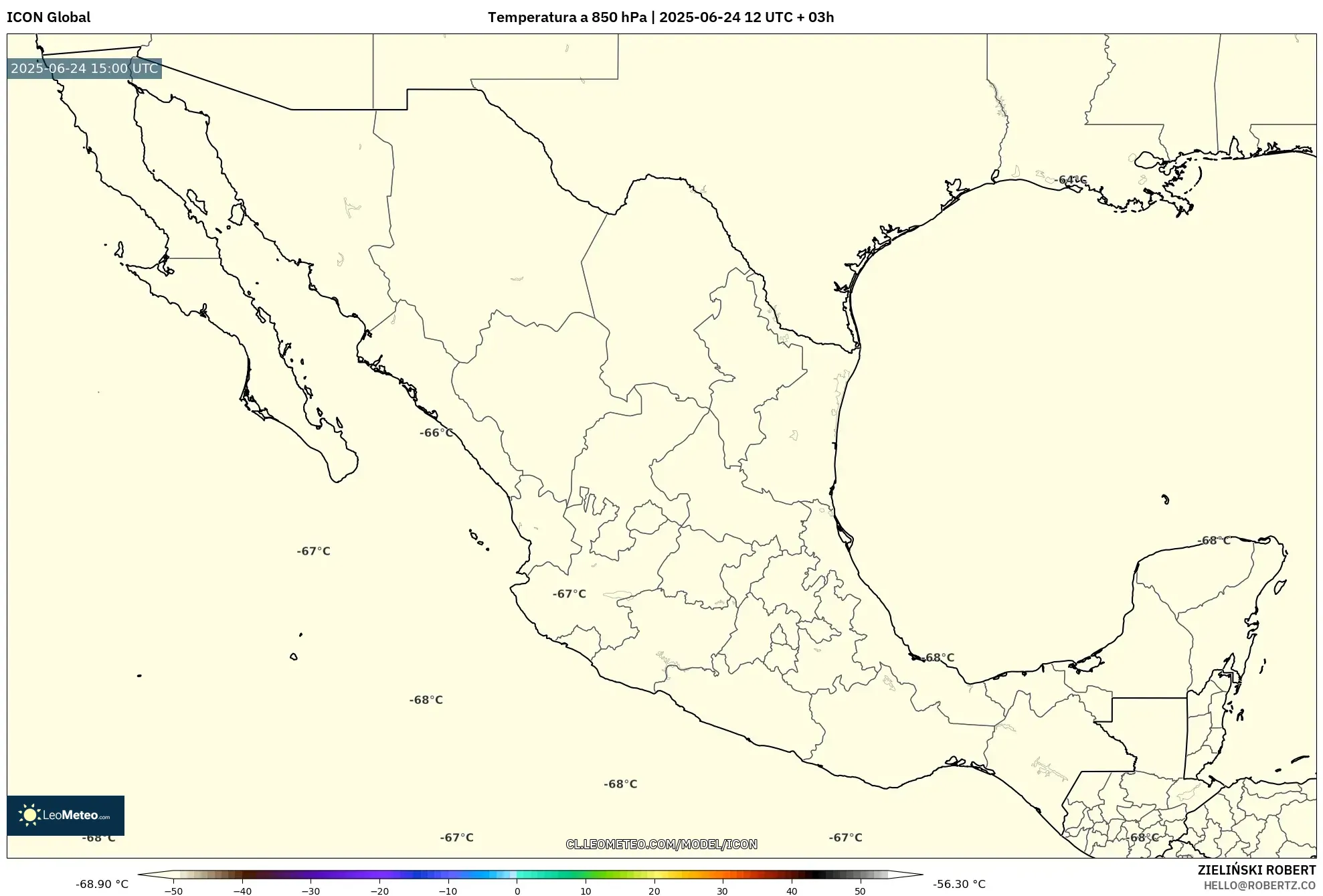 ICON model - México, Temperatura a 850 hPa ICON model - México, Temperatura a 850 hPa